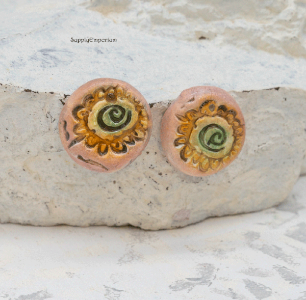 Polymer Clay Pink Reversible Flower Earring Charms, 2 Pieces, CLAY 3581 - Image 2