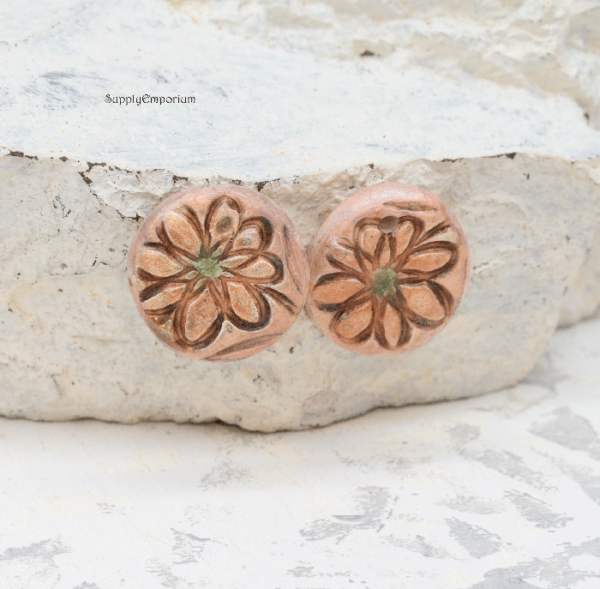 Polymer Clay Pink Reversible Flower Earring Charms, 2 Pieces, CLAY 3581 - Image 3