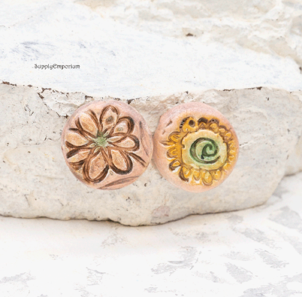 Polymer Clay Pink Reversible Flower Earring Charms, 2 Pieces, CLAY 3581