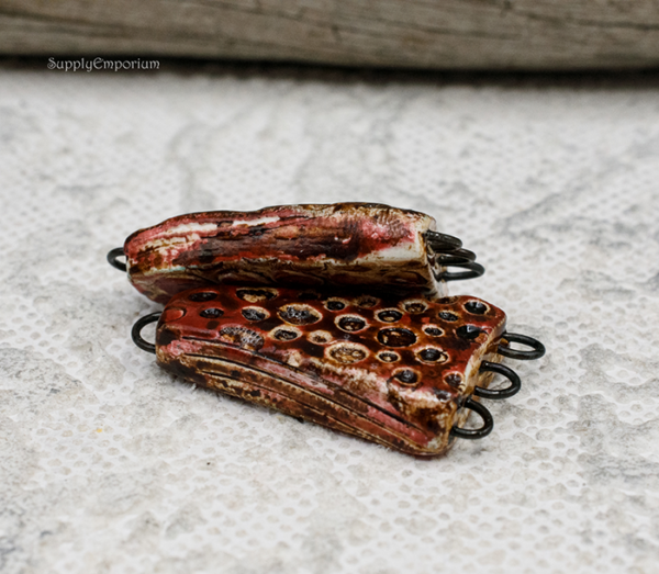 Polymer Clay Textured Reversible Multi Loop Brown Components, 2 Pieces, CLAY 3586 - Image 2