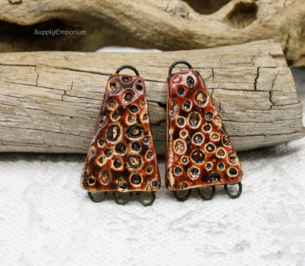 Polymer Clay Textured Reversible Multi Loop Brown Components, 2 Pieces, CLAY 3586 - Image 3
