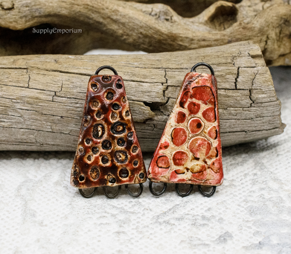 Polymer Clay Textured Reversible Multi Loop Brown Components, 2 Pieces, CLAY 3586