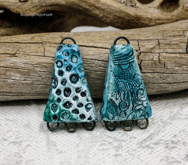 Polymer Clay Textured Reversible Multi Loop Components, 2 Pieces, CLAY 3598