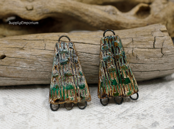 Polymer Clay Textured Reversible Multi Loop Brown Components, 2 Pieces, CLAY 3617 - Image 3
