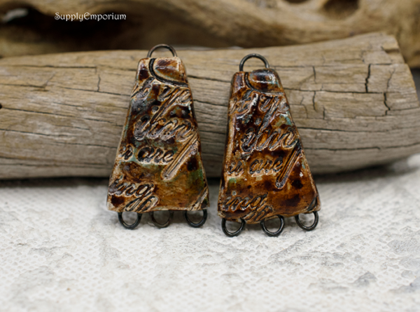 Polymer Clay Textured Reversible Multi Loop Brown Components, 2 Pieces, CLAY 3617 - Image 2