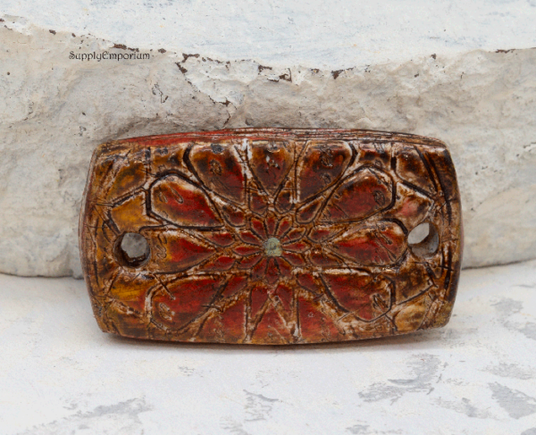 Polymer Clay Brown Flower 2-Hole Connector Pendant, 1 Piece, CLAY 3638 - Image 2