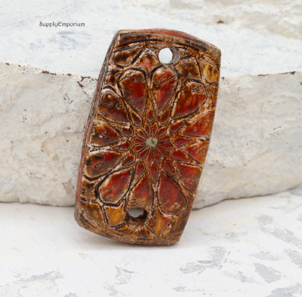 Polymer Clay Brown Flower 2-Hole Connector Pendant, 1 Piece, CLAY 3638