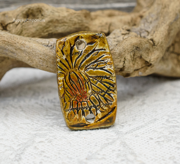 Polymer Clay Brown Flower 2-Hole Connector Pendant, 1 Piece, CLAY 3644