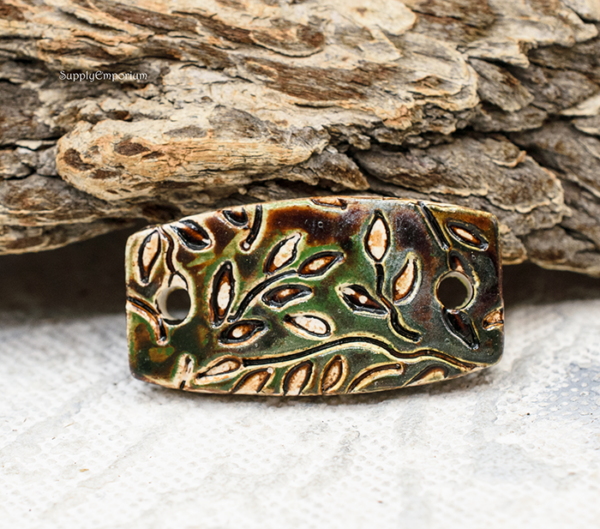 Polymer Clay Brown Floral 2-Hole Connector Pendant, 1 Piece, CLAY 3711
