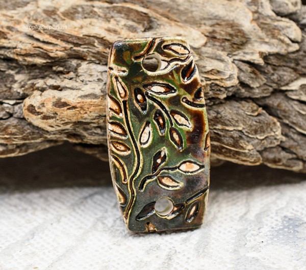 Polymer Clay Brown Floral 2-Hole Connector Pendant, 1 Piece, CLAY 3711 - Image 2