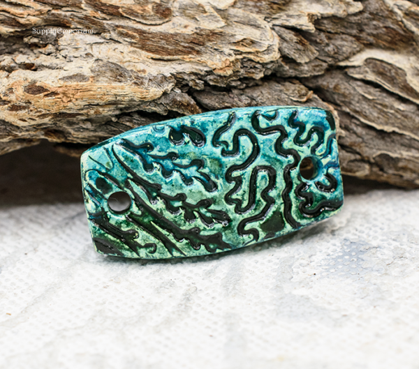 Polymer Clay Blue Textured 2-Hole Connector Pendant, 1 Piece, CLAY 3712 - Image 2
