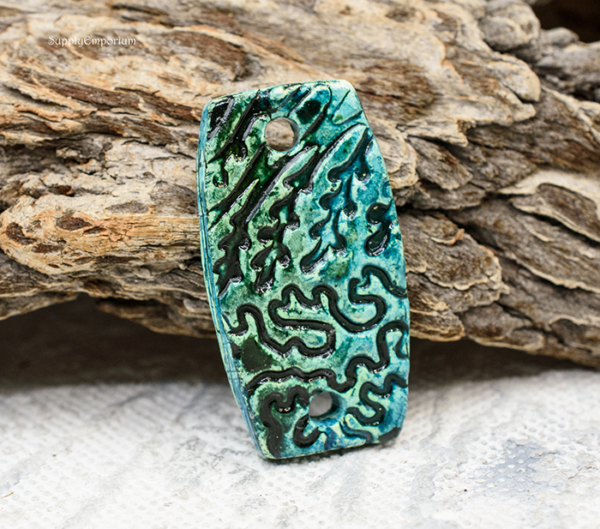 Polymer Clay Blue Textured 2-Hole Connector Pendant, 1 Piece, CLAY 3712