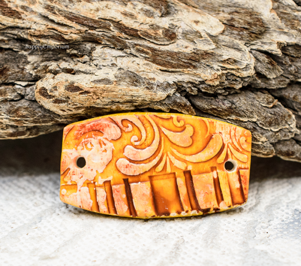 Polymer Clay Orange Textured 2-Hole Connector Pendant, 1 Piece, CLAY 3718