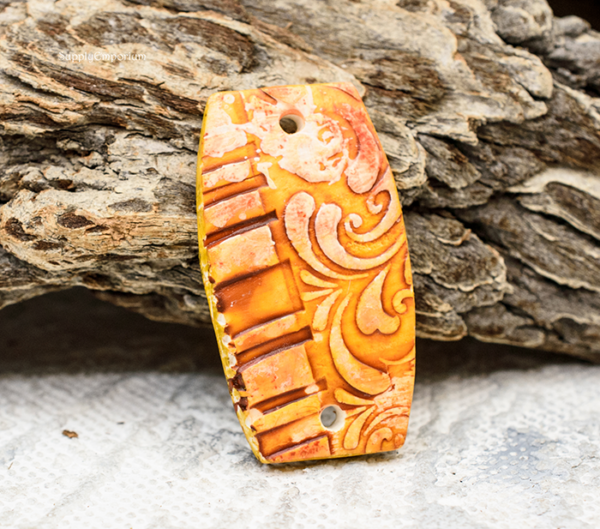 Polymer Clay Orange Textured 2-Hole Connector Pendant, 1 Piece, CLAY 3718 - Image 2