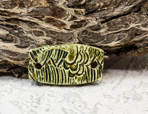 Polymer Clay Pendant, 2-Hole Connector, Green Polymer Clay Bracelet Connector, 1 Piece, CLAY 3736 - Image 2