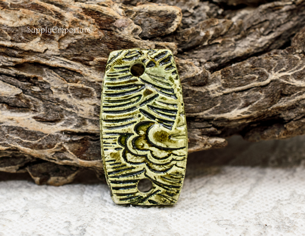 Polymer Clay Pendant, 2-Hole Connector, Green Polymer Clay Bracelet Connector, 1 Piece, CLAY 3736