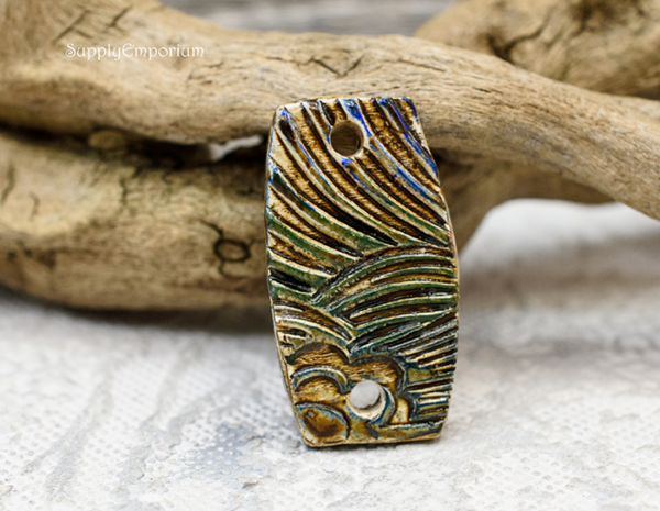 Polymer Clay 2-Hole Brown Textured Connector Pendant, 1 Piece, CLAY 3747