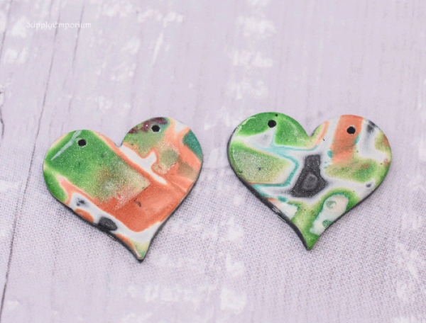 Polymer Clay 2-Hole Heart Reversible Connector Pendants, 2 Pieces, CLAY 3816