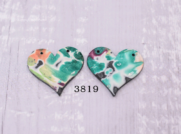 Polymer Clay 2-Hole Heart Reversible Connector Pendants, 2 Pieces, CLAY 3819