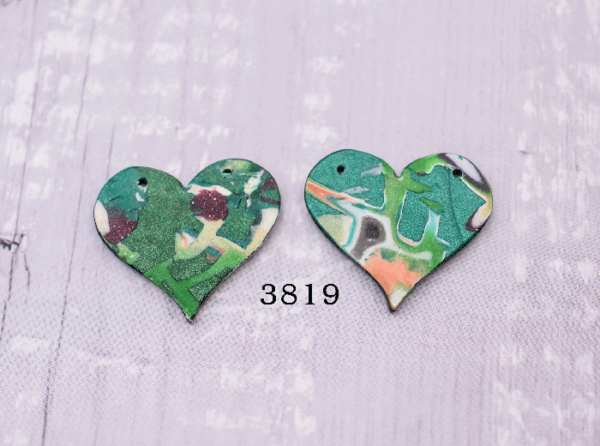 Polymer Clay 2-Hole Heart Reversible Connector Pendants, 2 Pieces, CLAY 3819 - Image 2
