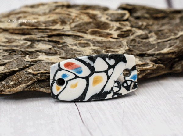 Polymer Clay Mokume Gane Black and White 2 Hole Connector, 1 Piece, CLAY 3824 - Image 3