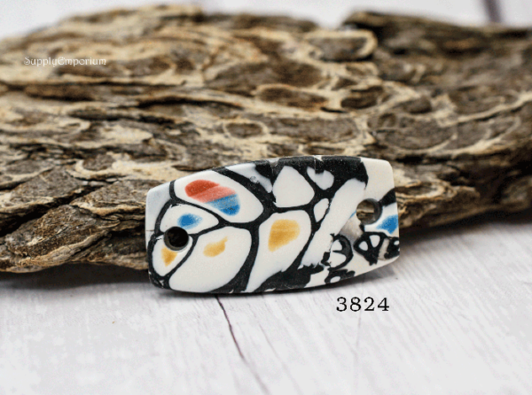 Polymer Clay Mokume Gane Black and White 2 Hole Connector, 1 Piece, CLAY 3824