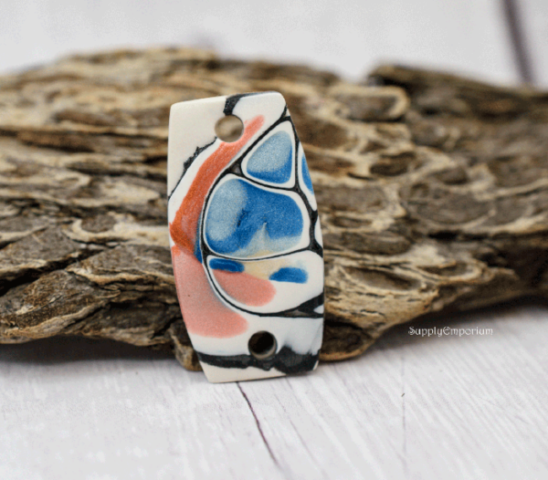 Polymer Clay 2-Hole Mokume Gane Connector, 1 Piece, CLAY 3830 - Image 2