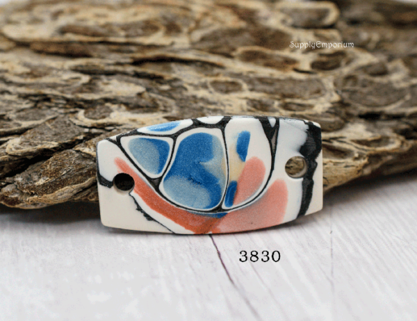 Polymer Clay 2-Hole Mokume Gane Connector, 1 Piece, CLAY 3830