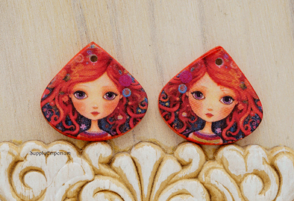 Polymer Clay Face Image Earring Charms, 1-Hole, 2 Pieces, CLAY 4236