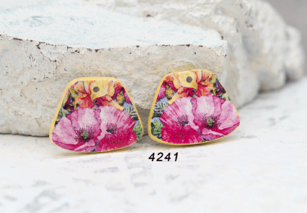 Polymer Clay Poppy Flower Earring Charms, 1-Hole, 2 Pieces, CLAY 4241