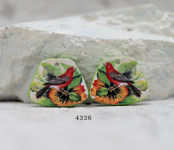 Polymer Clay Bird Earring Charms, 2 Pieces, CLAY 4326