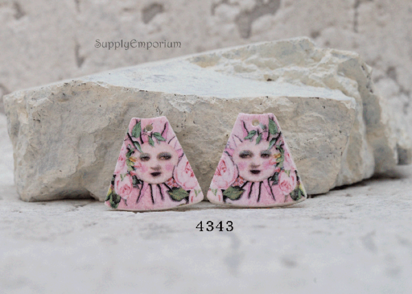 Polymer Clay Moon Face Earring Charms, 2 Pieces, CLAY 4343