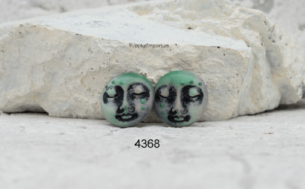 Polymer Clay Moon Face Earring Charms with Optional Eye Screw Finish, 18mm, 2 Pieces, Clay 4368