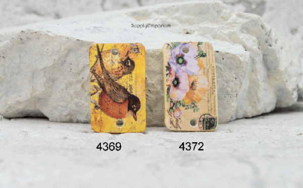 Polymer Clay Bird or Flower Image Transfer 2-Hole Connector, 1 Piece, Style Choice 4372 4369