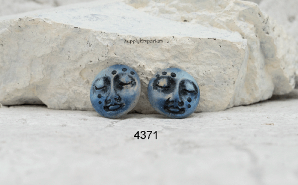 Polymer Clay Moon Face Earring Charms with Optional Eye Screw Finish, 18mm, 2 Pieces, Clay 4371
