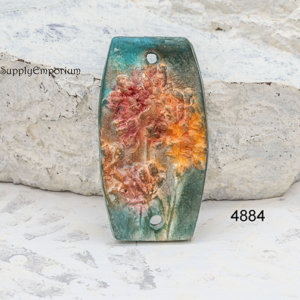 polymer clay flower connector pendant rectangle 2 hole handmade