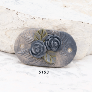 polymer clay floral connector pendant black gray oval 2 hole handmade flowers leaves