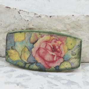 polymer clay rose connector pendant rectangle 2 hole transferred image handmade