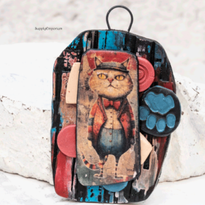polymer clay cat pendant freeform image transfer layered handmade