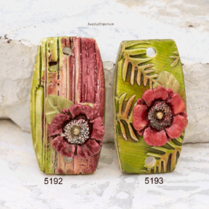 polymer clay 2-hole floral connector pendant handmade rectangle