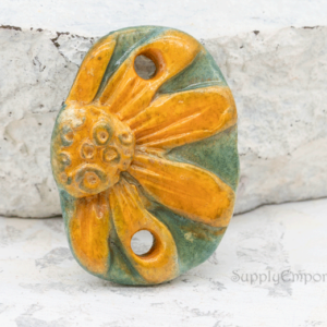 polymer clay raised flower connector pendant freeform oval 2 hole handmade
