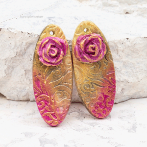 polymer clay drop earring charms 3D flower oval dangle handmade pair