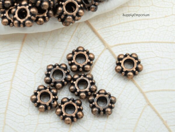 4mm Antique Copper Daisy Wheel Spacer Flower - 50 pieces - 5935F