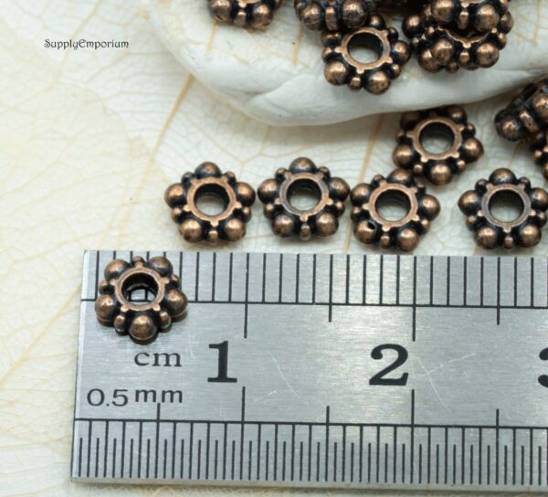 4mm Antique Copper Daisy Wheel Spacer Flower - 50 pieces - 5935F - Image 3