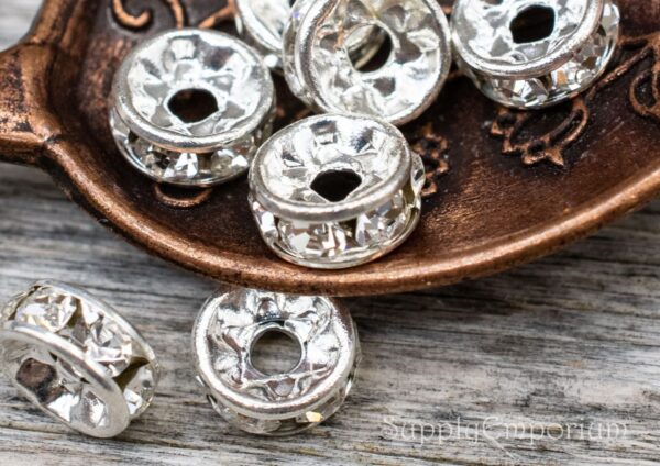4.5mm Silver Crystal Rhinestone Rondelle Spacer - 12 pieces - 7276F - Image 4