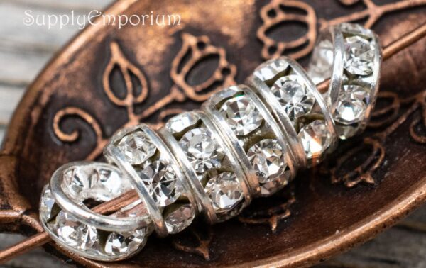4.5mm Silver Crystal Rhinestone Rondelle Spacer - 12 pieces - 7276F