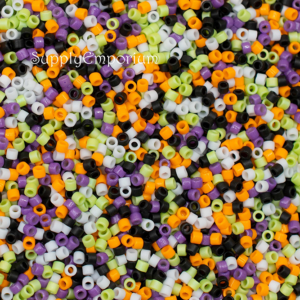 11/0 Miyuki Delica bead mix Spooked Mix75 black orange yellow purple festive Halloween seed beads bold contrast colors