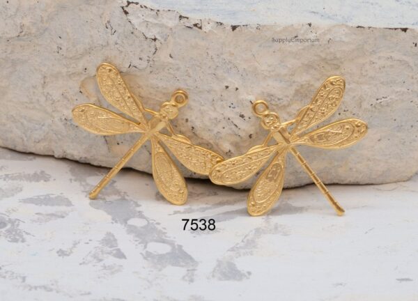 21x25mm Matte Gold Plated Brass Dragonfly Metal Charm - 4 pieces - 7538-F