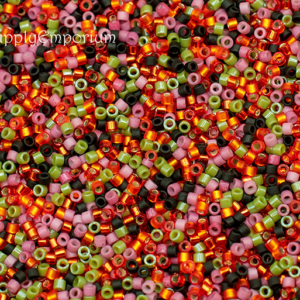 11/0 Miyuki Delica bead mix Poppy Mix87 red orange black mixed seed beads floral vibrant tones