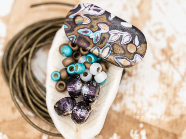 Leather Bracelet Bead Pack for Slide Knot Bracelet with Handmade Polymer Clay Connector, LCB377